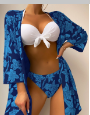 [TB-SHE-BIK-AZR-M] Traje de Baño Shein push up con estampado tropical con kimono