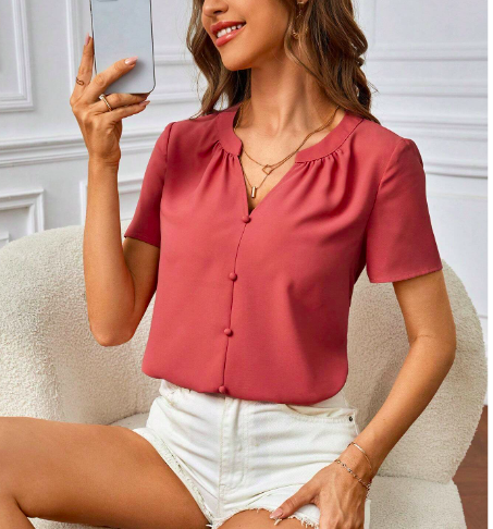 Blusa con Botones Delantero Cuello muesca SHEIN