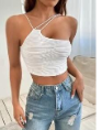 [TOP-SHE-BLA-S] Top Corto de Cuello Asimétrico Fruncido SHEIN